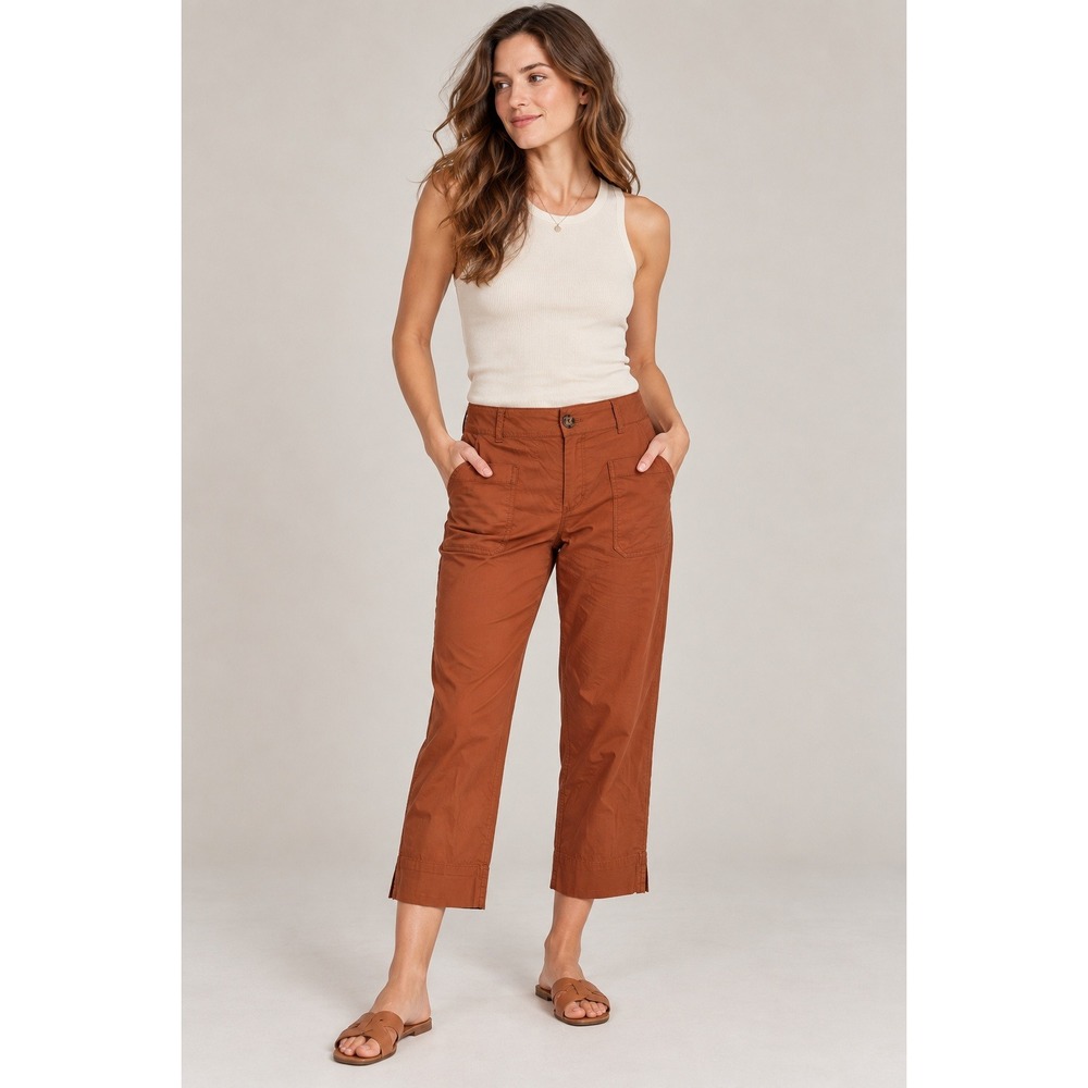Nicole Miller New York Wide Leg Cropped Pants 8 Rust Orange Cotton Linen Utility